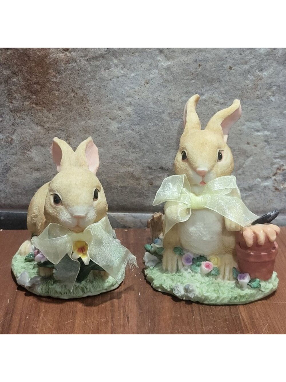 Vintage Easter Resin Figures Bunny Rabbit Set 2 Gardening Spring